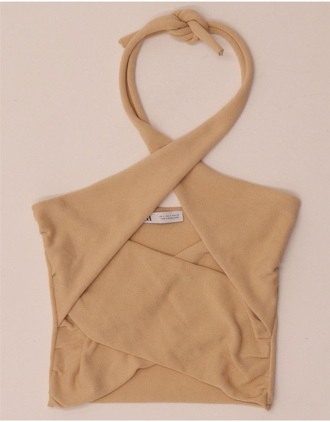 Zara Damen Crop Neckholder Top UK 8 Small Beige Viskose