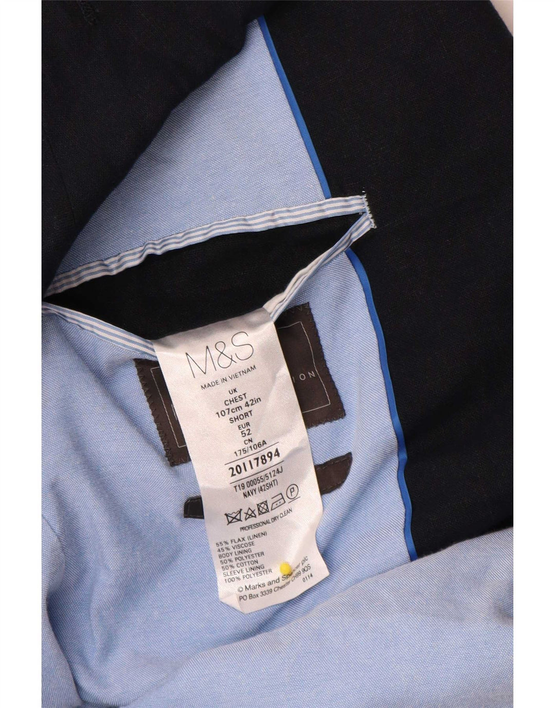 Giacca blazer a 2 bottoni da uomo Marks & Spencer UK 42 grande lino blu navy