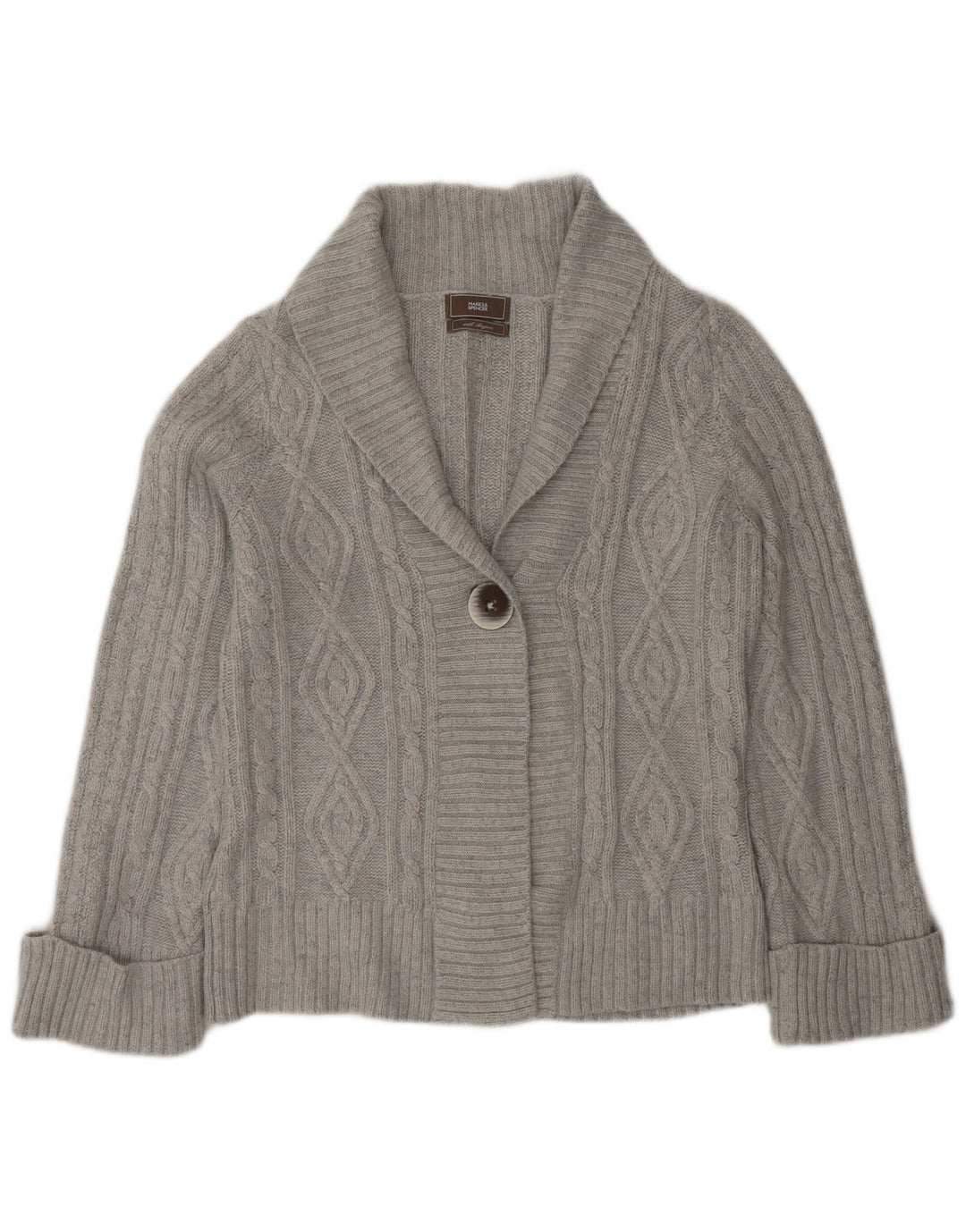 Marks & Spencer Dame Cardigan Sweater UK 12 Medium Grå Akryl