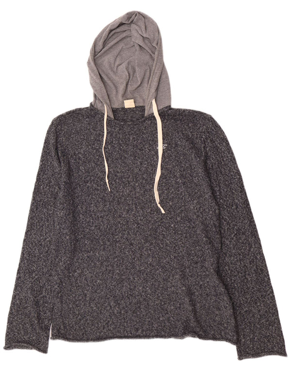 Hollister Mens Hooded Jumper Sweater Large Navy Blue Flecked Cotton