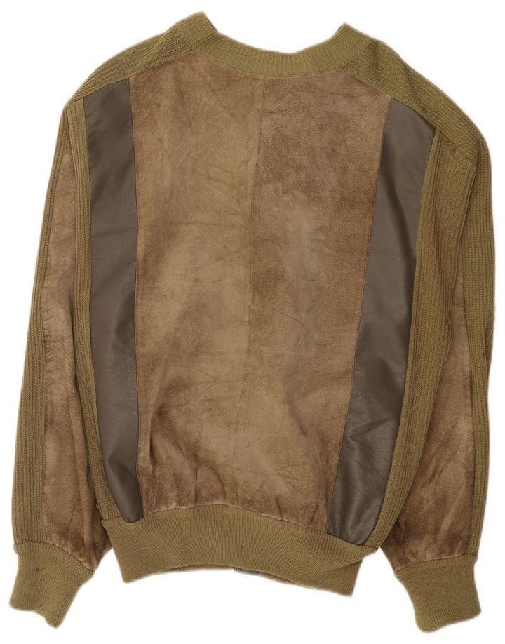 Vintage herre ruskind bomberjakke UK 38 Medium Khaki Colourblock Læder