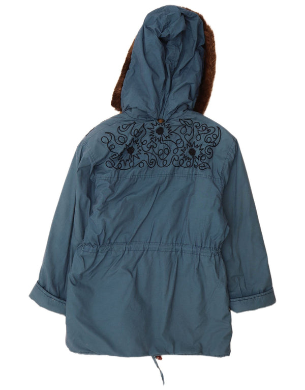 Vintage Dame Hætte Oversized Windbreaker Coat UK 10 Small Blue Floral
