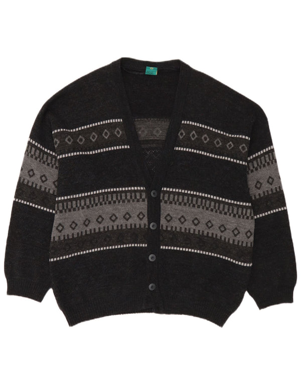 C&A Mens Canda Cardigan Sweater Large Navy Blue Fair Isle Acrylic
