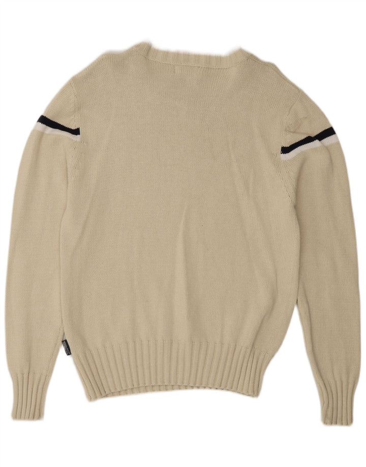 Woolrich Mens Graphic Boat Neck Jumper Sweater Medium Off White Striped