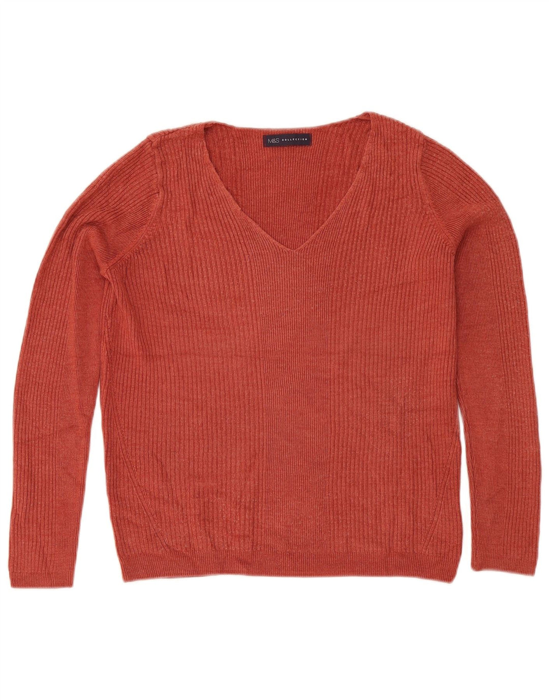 Marks & Spencer Womens V-Neck Jumper Sweater UK 12 Medium  Brown Acrylic