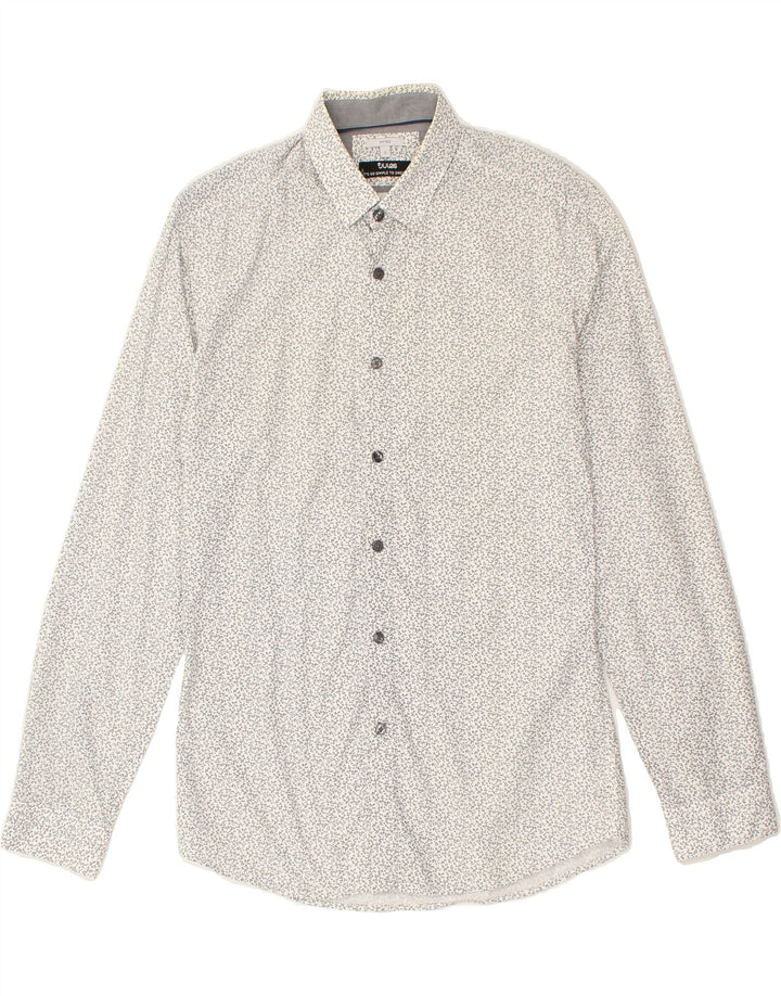 JULES Mens Fitted Abstract Pattern Shirt Small Grey Spotted Cotton | Vintage Jules | Thrift | Second-Hand Jules | Used Clothing | Messina Hembry 