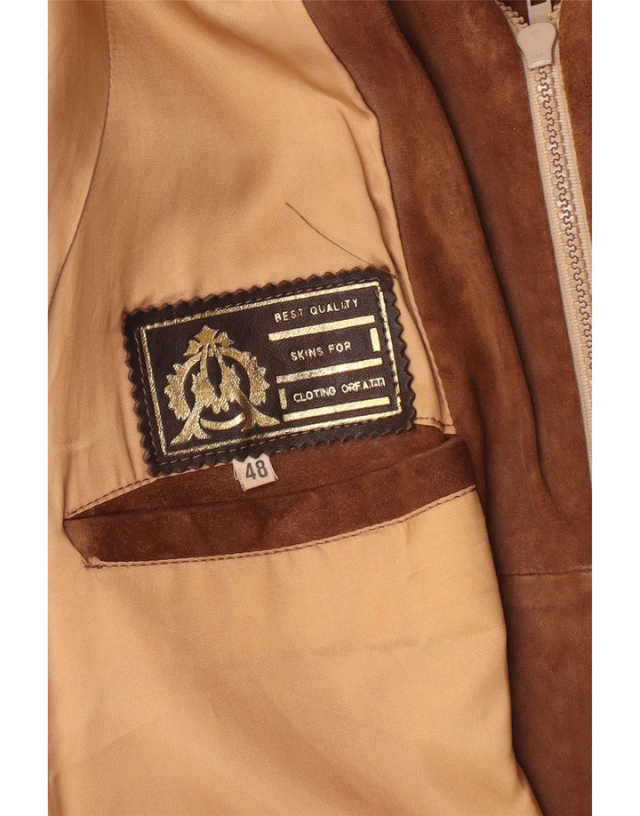 Giubbotto bomber vintage in pelle scamosciata da uomo IT 48 in pelle marrone medio