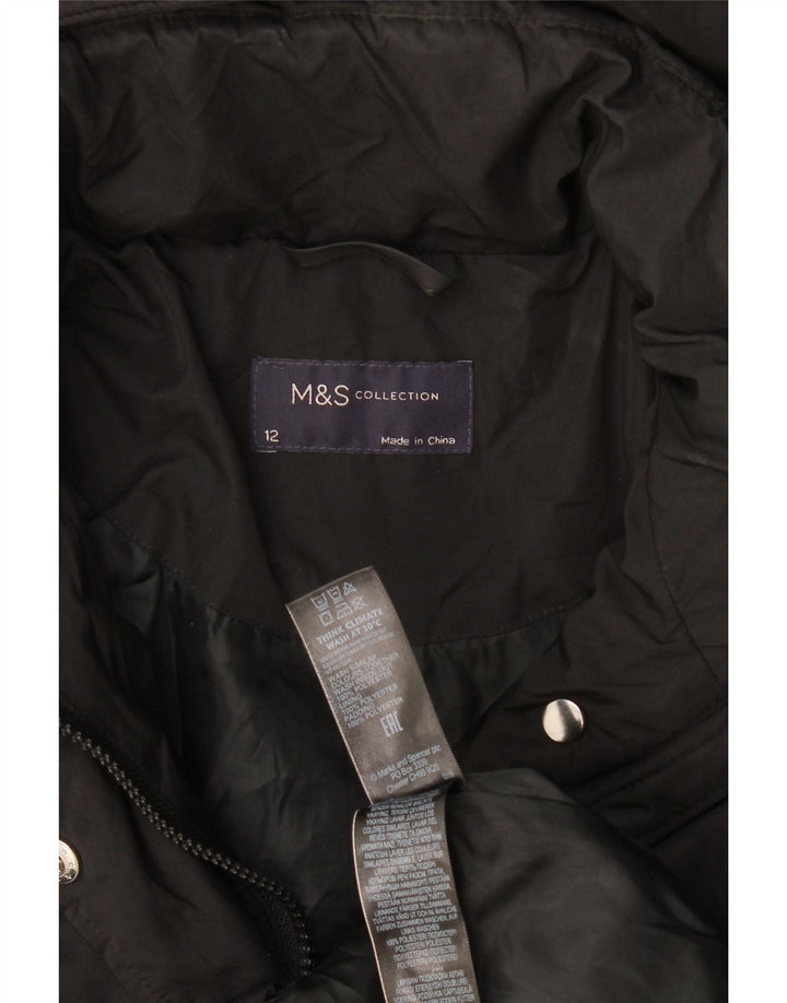 Marks & Spencer Womens Hooded Padded Jacket UK 12 Medium Black Polyester