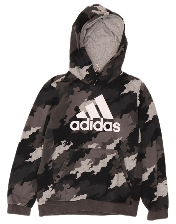 Adidas Boys Graphic Hoodie Jumper 11-12 Years Grey Camouflage Cotton