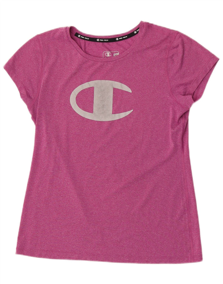 Champion Dame Grafisk T-Shirt Top UK 12 Medium Pink