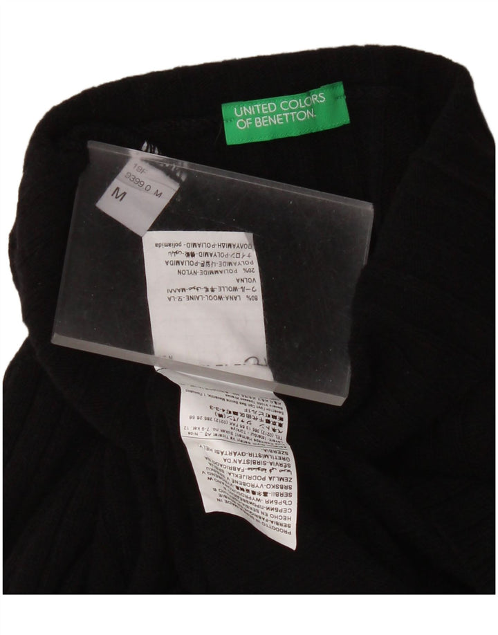 Benetton Womens Turtle Neck Jumper Sweater UK 12 Medium Black Colourblock