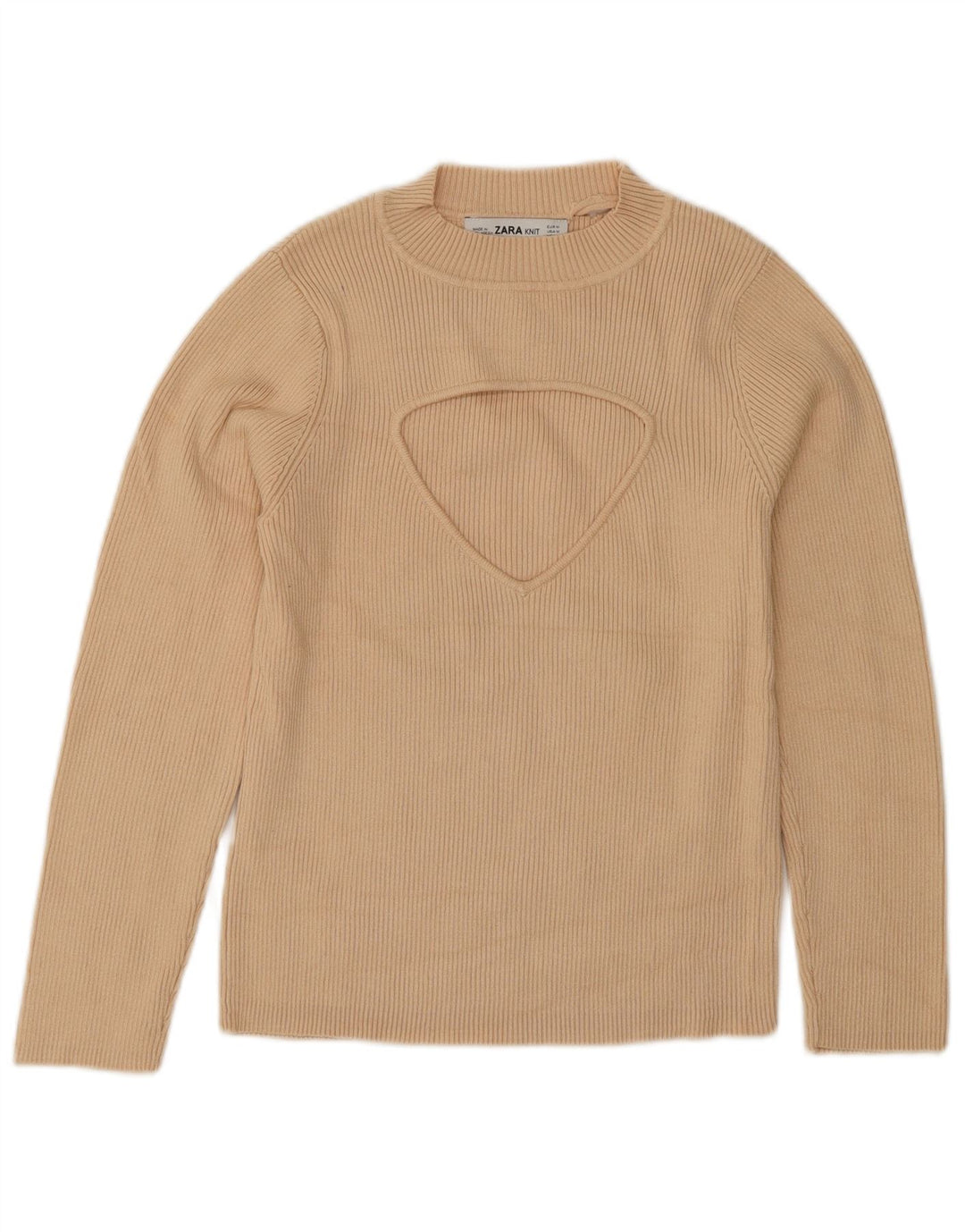 Zara Womens Crop Top 3/4 Sleeve UK 12 Medium Beige