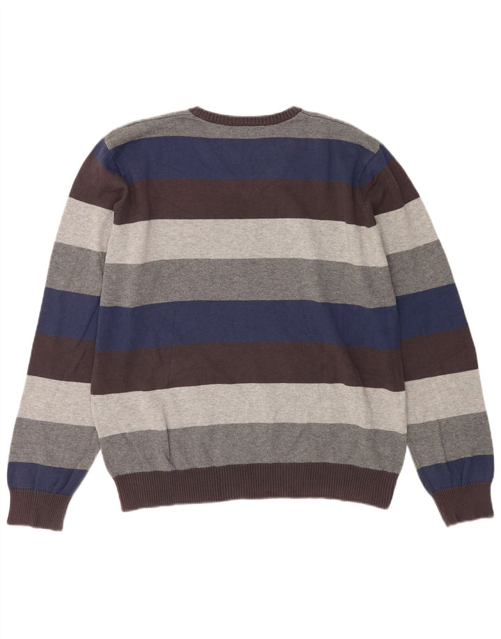 Zara Mens V-Neck Jumper Sweater Large Multicoloured Striped Cotton