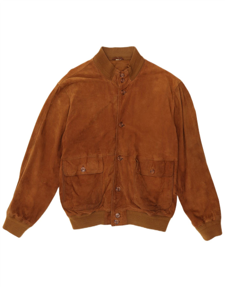 Vintage Mens Suede Bomber Jacket IT 55 2XL Brown Leather