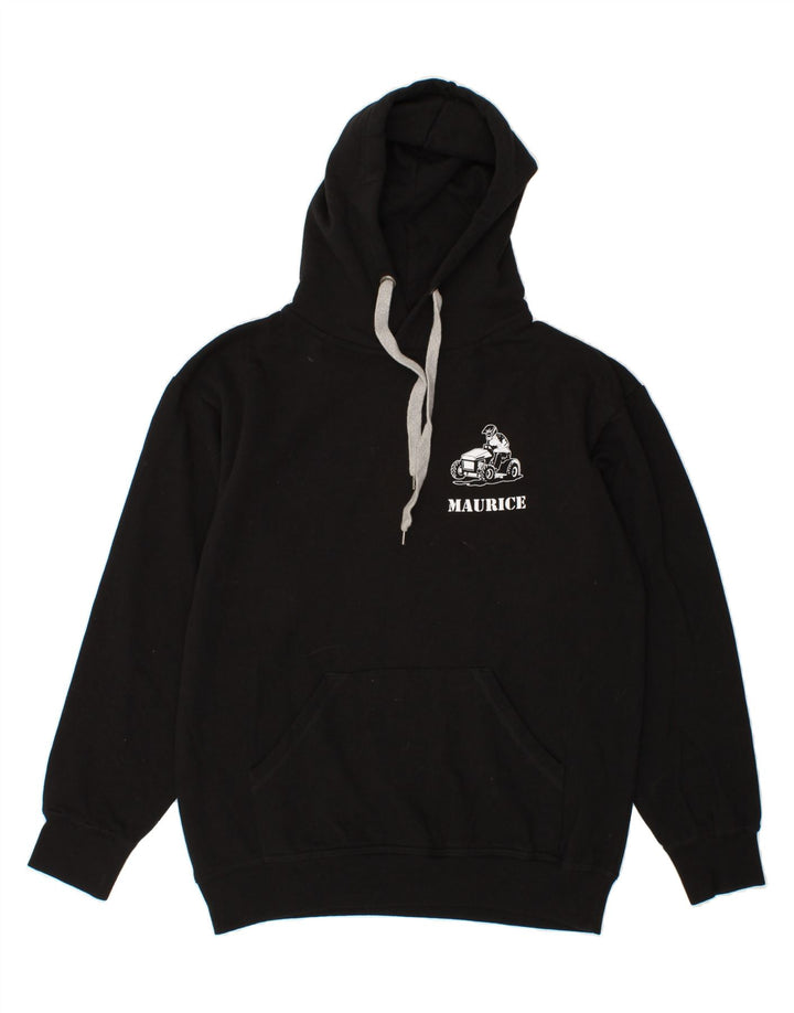 VINTAGE Mens Graphic Hoodie Jumper Medium Black Cotton Vintage Vintage and Second-Hand Vintage from Messina Hembry 