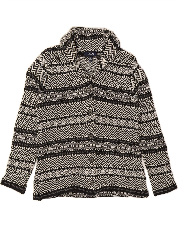 CHAPS Womens Cardigan Sweater UK 14 Medium Black Fair Isle Cotton Vintage Chaps and Second-Hand Chaps from Messina Hembry 