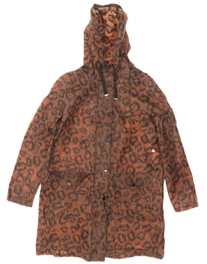 Marks & Spencer Womens Hooded Raincoat UK 12 Medium Brown Animal Print