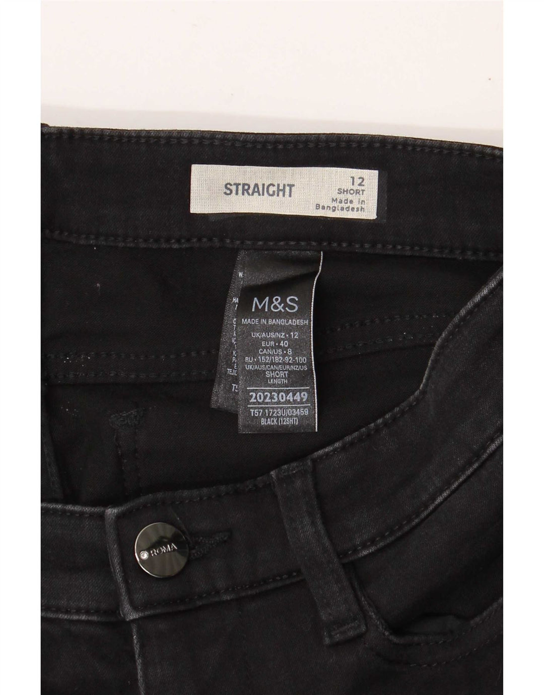 Marks & Spencer Womens Short Straight Jeans UK 12 Medium W28 L29 Black