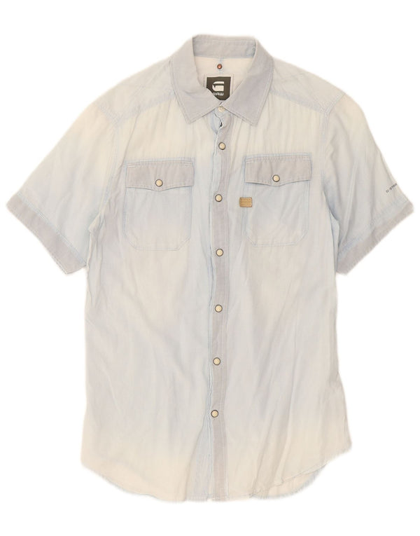 Camicia a maniche corte da uomo G-Star lavaggio acido piccolo cotone blu