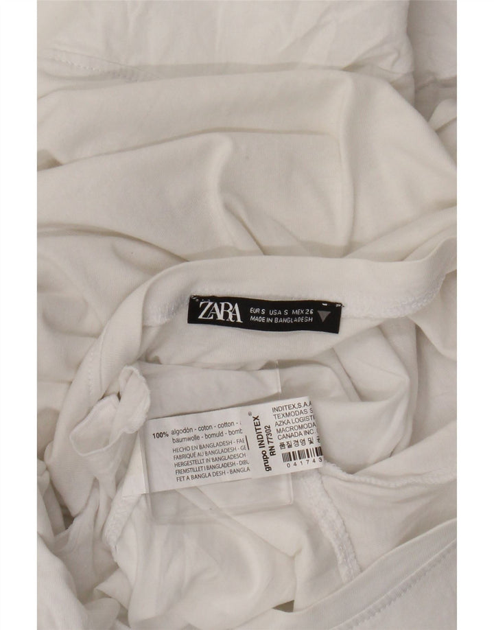 Zara Womens Ruffle Front Blouse Top UK 10 Small White Cotton