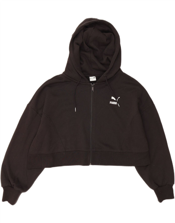 PUMA Womens Oversized Crop Zip Hoodie Sweater UK 6 XS Black Cotton Vintage Puma and Second-Hand Puma from Messina Hembry 