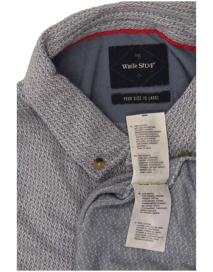 White Stuff Mens Polo Shirt Large Blue Ikat Cotton