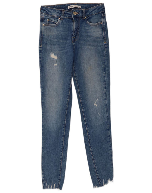 Zara Damen Distressed Skinny Jeans EU 36 XS W26 L27 Blau