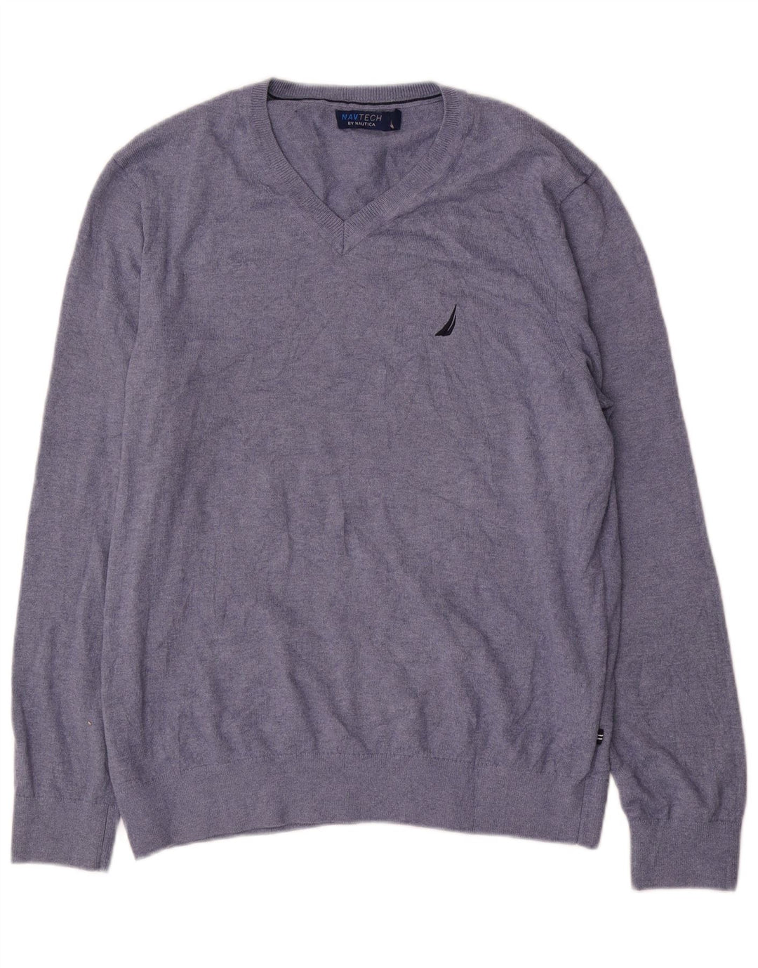 Nautica Mens V-Neck Jumper Sweater Medium Navy Blue Cotton