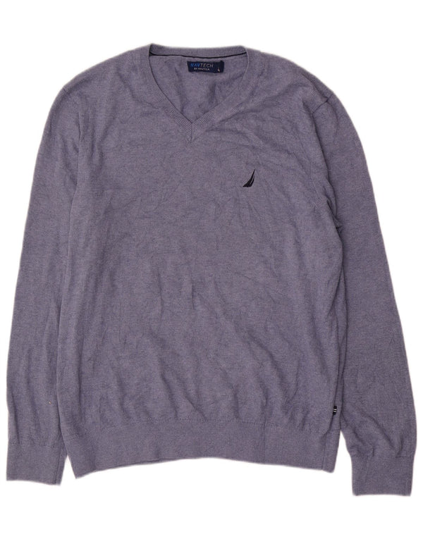 Nautica Mens V-Neck Jumper Sweater Medium Navy Blue Cotton