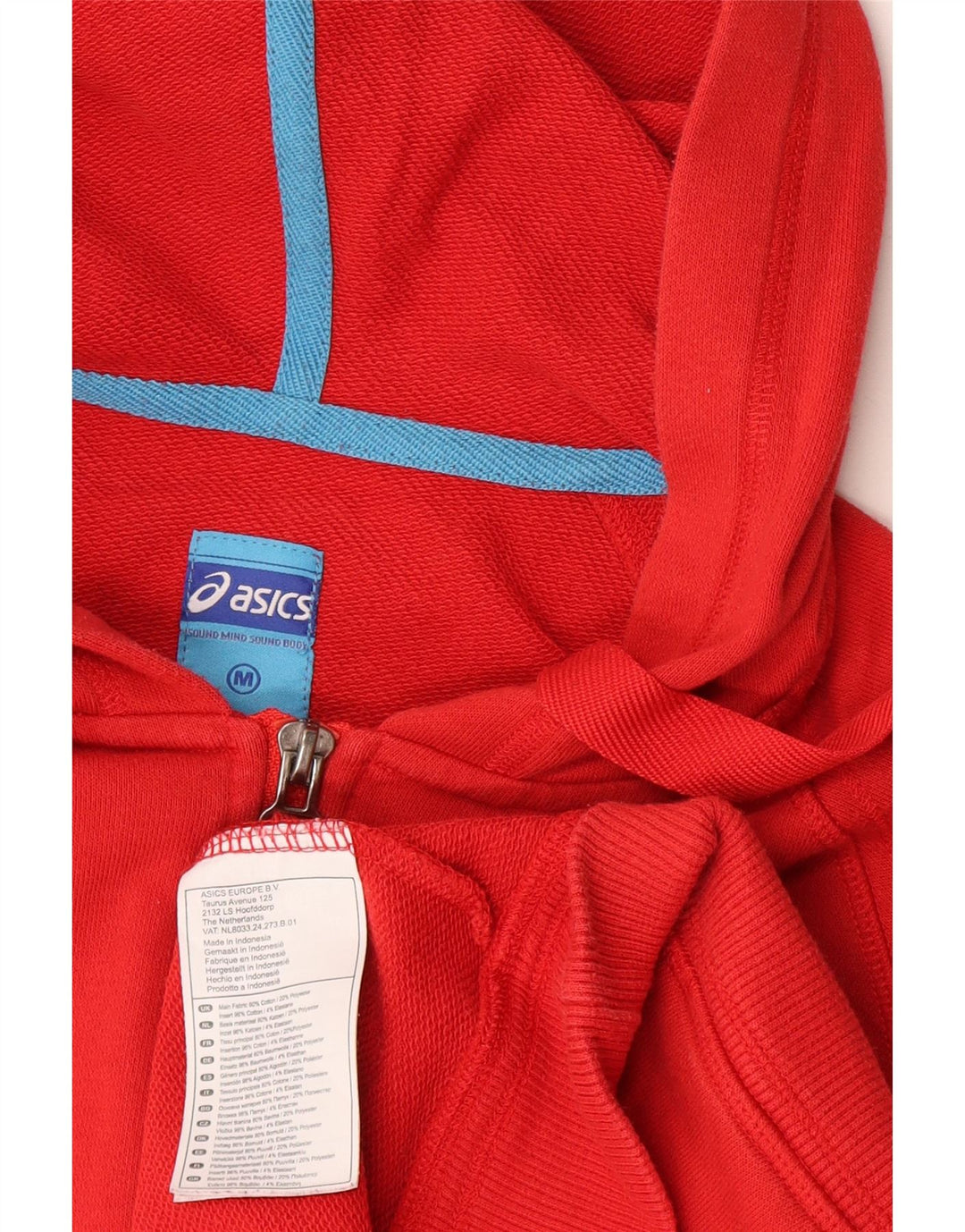 Asics Hombre Zip Sudadera Con Capucha Suéter Medio Rojo Algodón