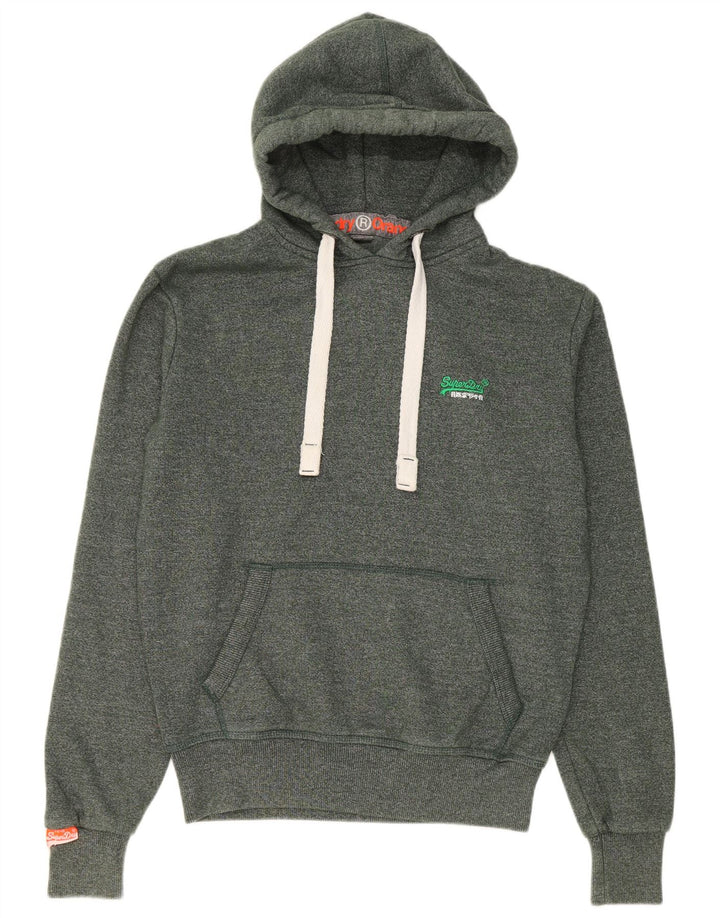 Superdry Mens Hoodie Jumper Medium Green Flecked Cotton