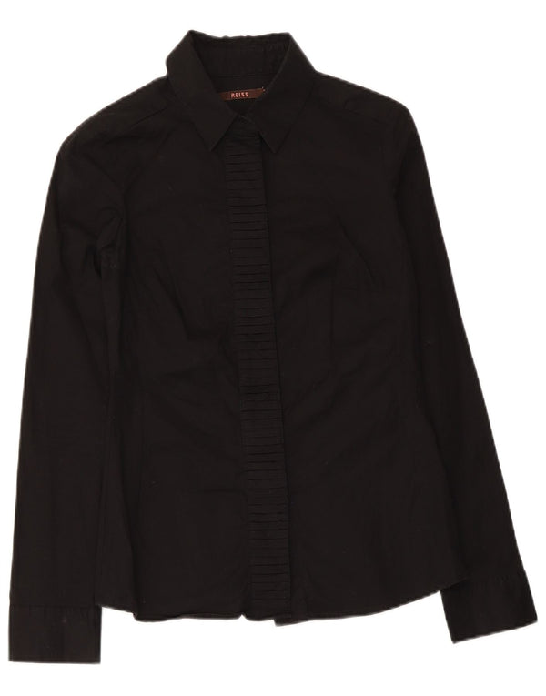 Reiss Womens Ruffle Front Shirt UK 6 XS  Black Cotton