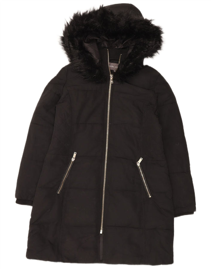 Cappotto imbottito con cappuccio da donna Laura Ashley UK 12 medio poliestere nero