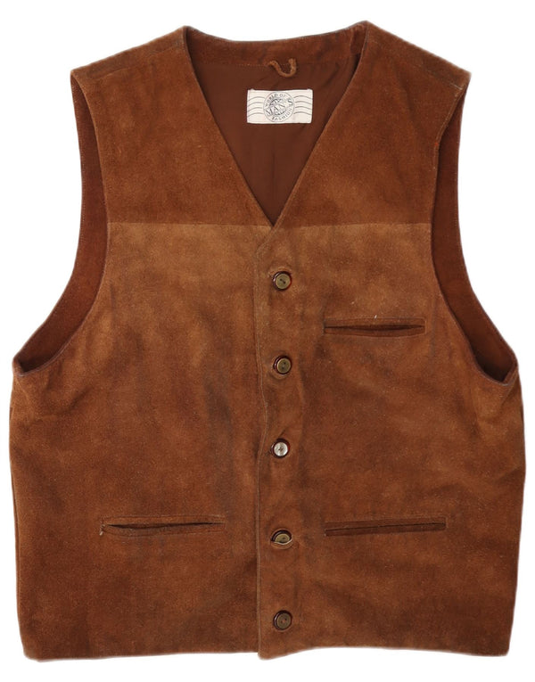 Vintage Mens Suede Waistcoat UK 40 Medium Brown Leather