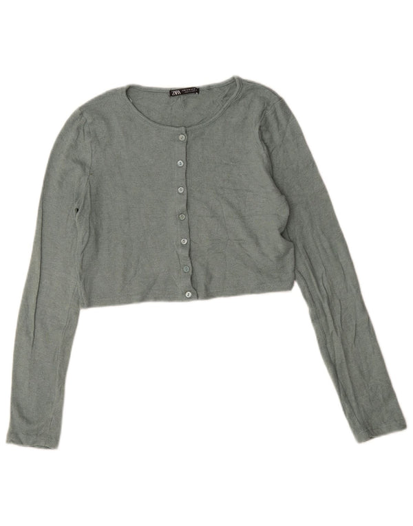 Zara Womens Crop Cardigan Sweater UK 12 Medium Green Viscose