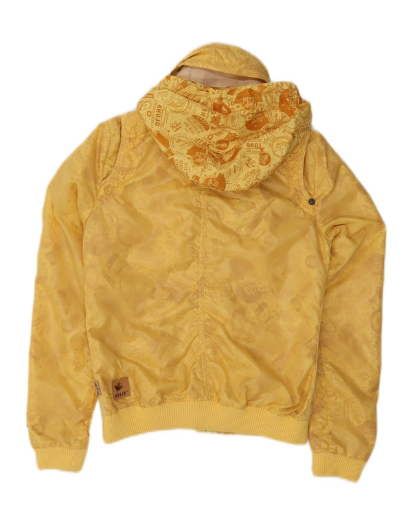KHUJO Womens Graphic Hooded Bomber Jacket UK 14 Medium Yellow Polyester