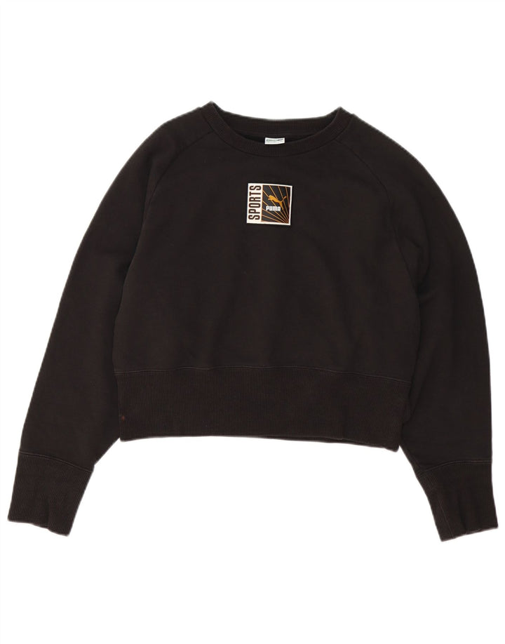 Puma Womens Graphic Crop Sweatshirt Jumper UK 14 Medium Black Cotton