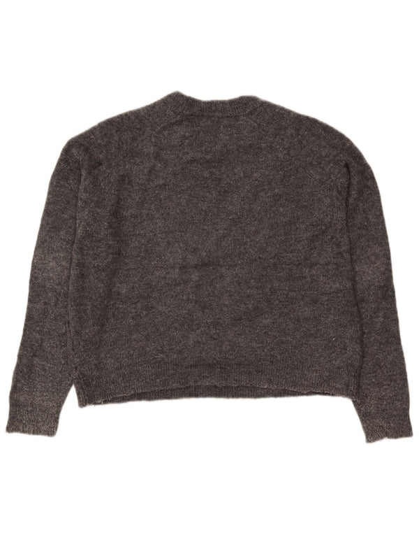 Zara Womens Crop Oversize Crew Neck Jumper Sweater UK 10 Small Gris Nylon