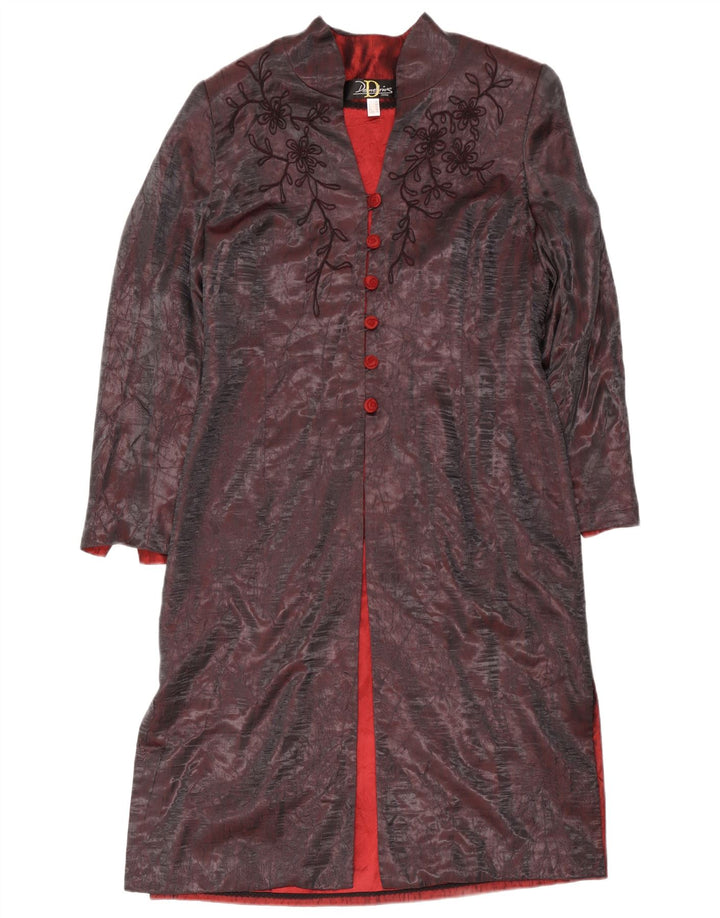 Vintage Womens Overcoat UK 16 Large Burgundy Floral Polyester