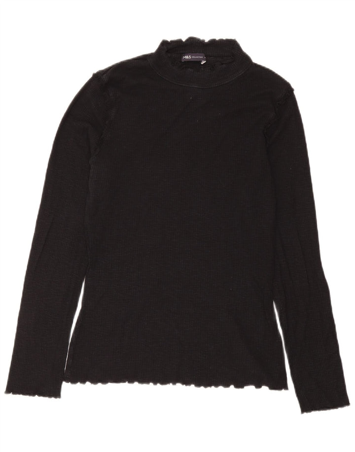 Marks & Spencer Womens Top Long Sleeve UK 14 Medium Black Cotton