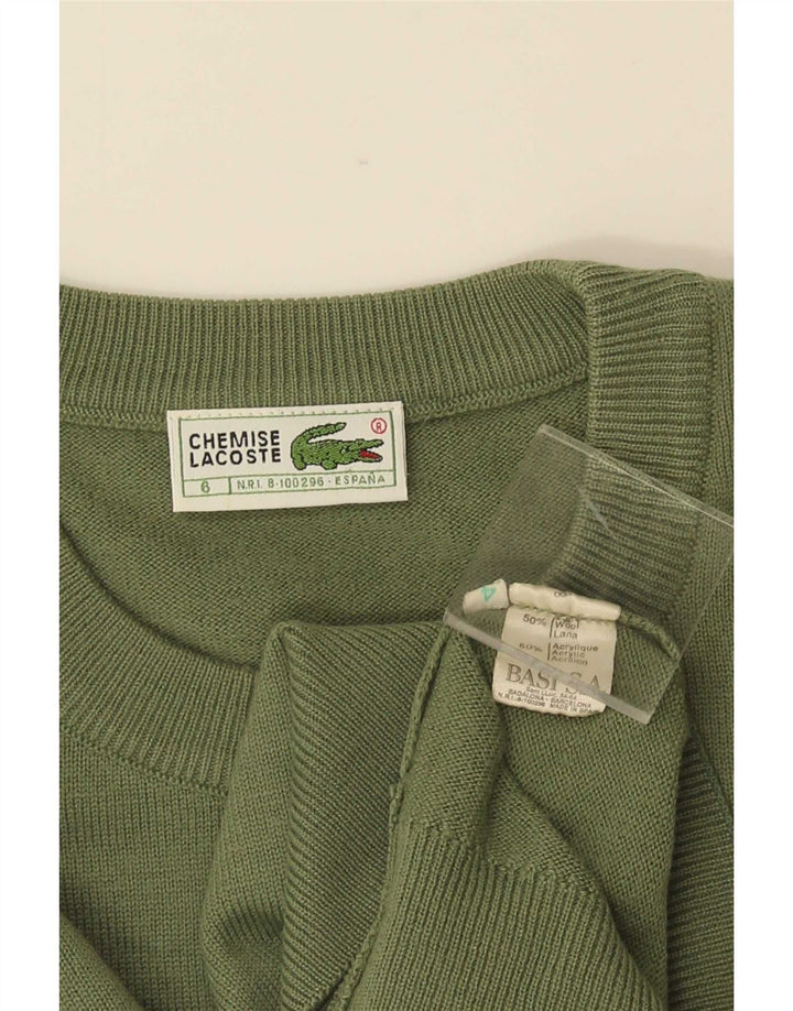 Lacoste Mens Crew Neck Jumper Sweater Size 6 XL Green Wool