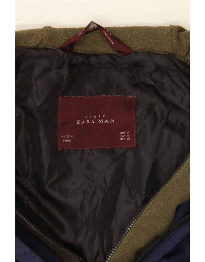 ZARA Mens Hooded Bomber Jacket UK 36 Small Navy Blue Colourblock Vintage Zara and Second-Hand Zara from Messina Hembry 
