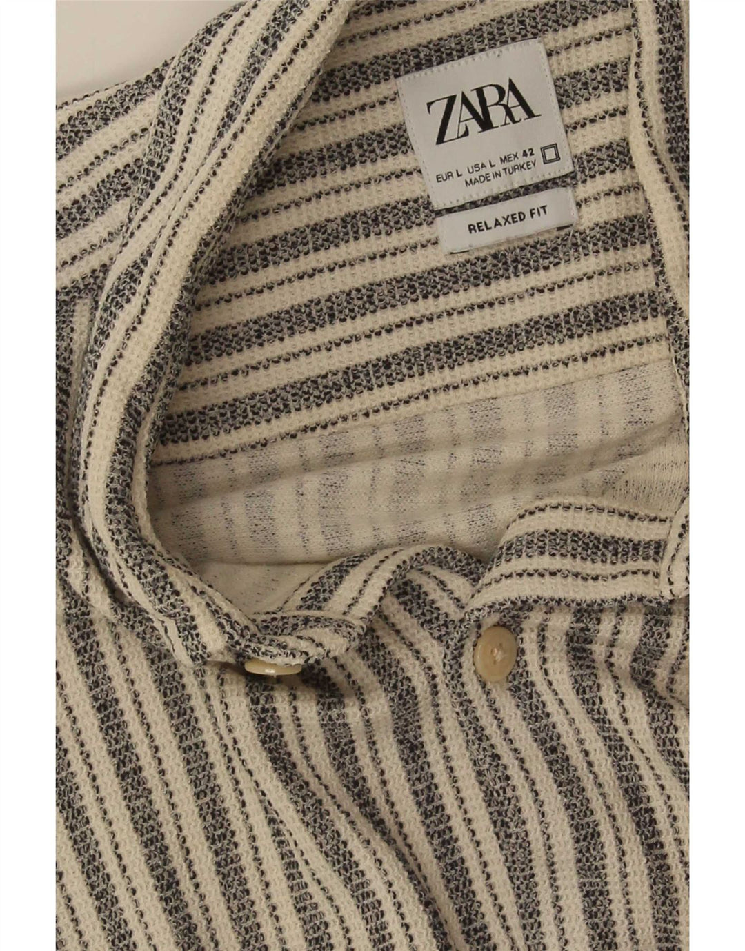 Zara Mens Short Sleeve Relaxed Fit Shirt Large Grey Striped