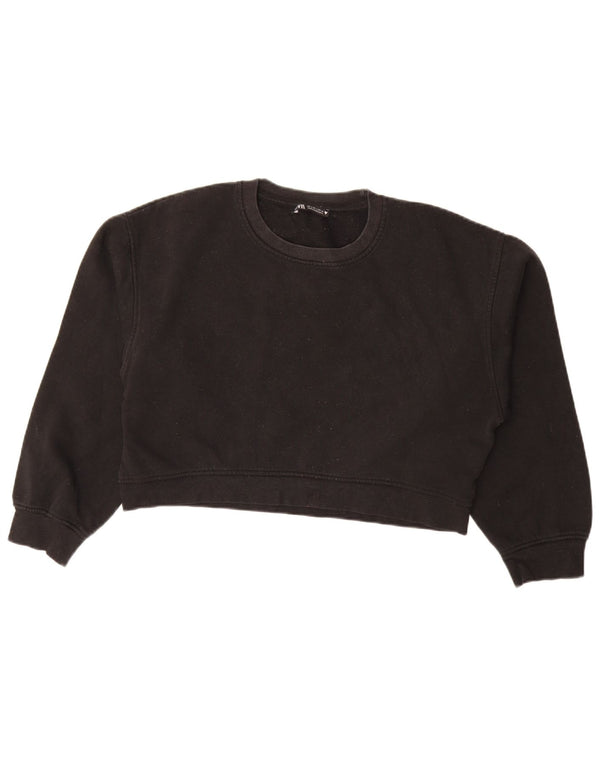 Zara Damen Crop Oversized Sweatshirt Pullover UK 14 Large Schwarz