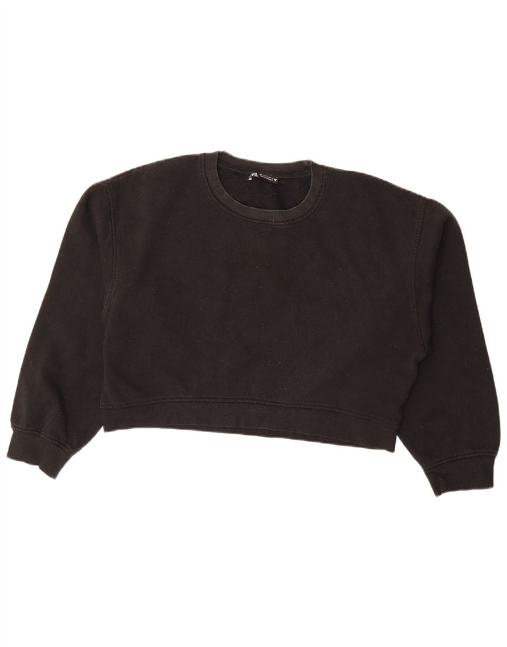 Zara Womens Crop Oversize Sweatshirt Jumper UK 14 Grand Noir