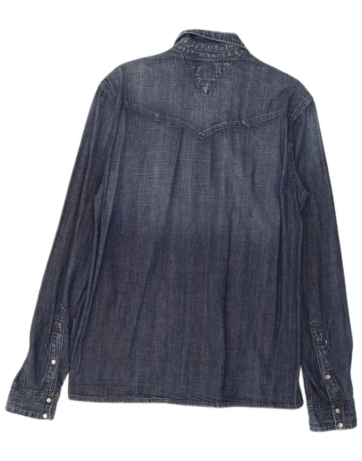 TOMMY HILFIGER Mens Denim Shirt Large Navy Blue Cotton