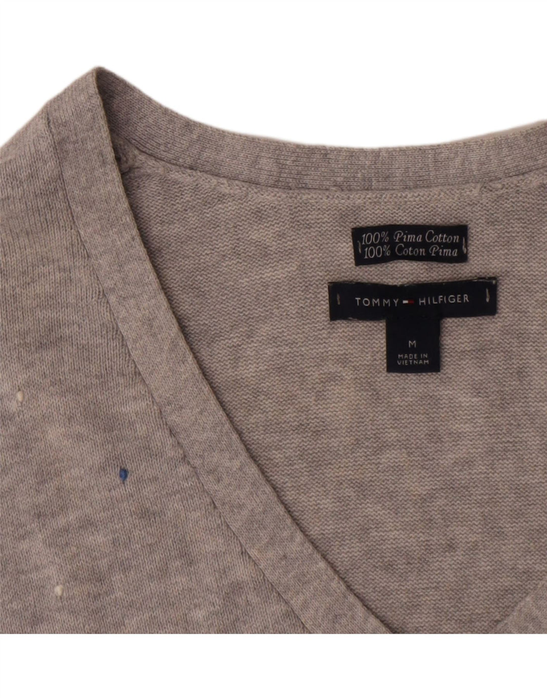 Tommy Hilfiger Damen Top Langarm UK 12 Mittelgrau gepunktete Baumwolle