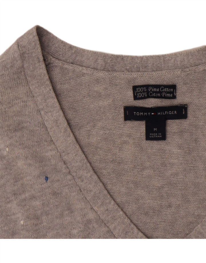 Tommy Hilfiger Damen Top Langarm UK 12 Mittelgrau gepunktete Baumwolle