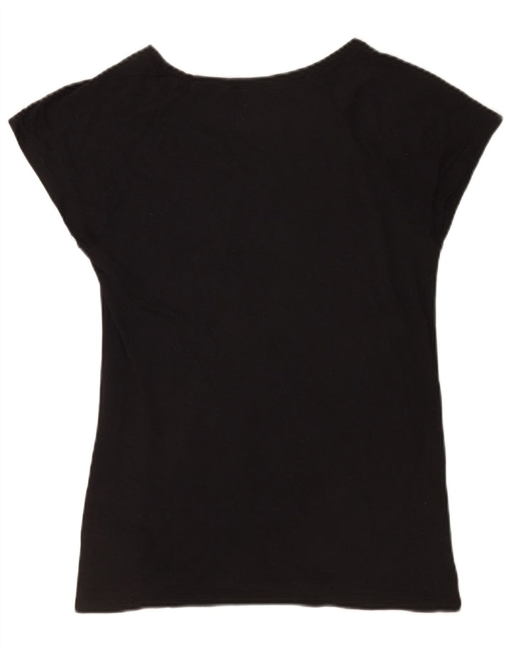 Zara Womens Graphic T-Shirt Top UK 12 Medium Black Cotton