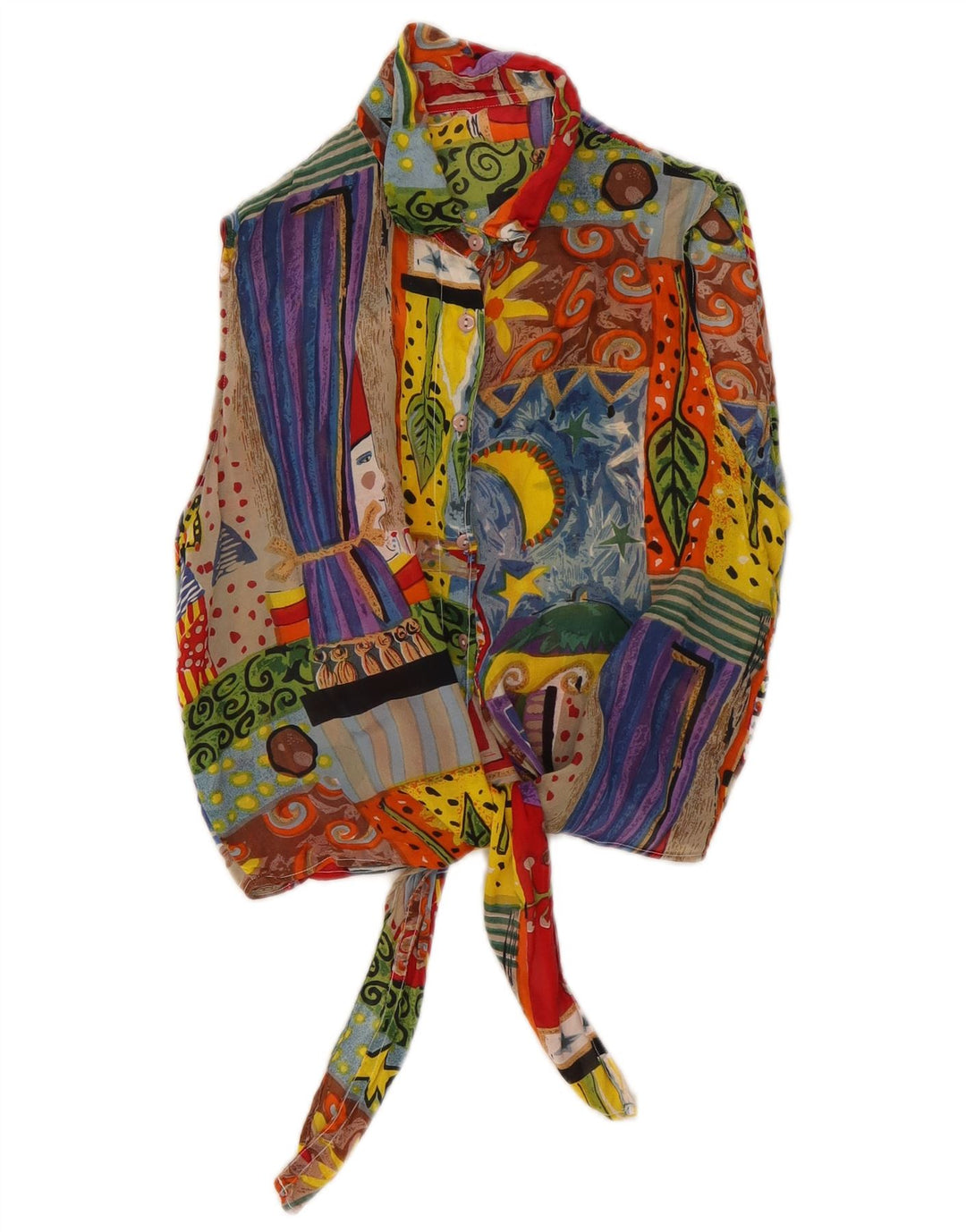 Blusa feminina vintage cropped UK 12 patchwork médio multicolorido